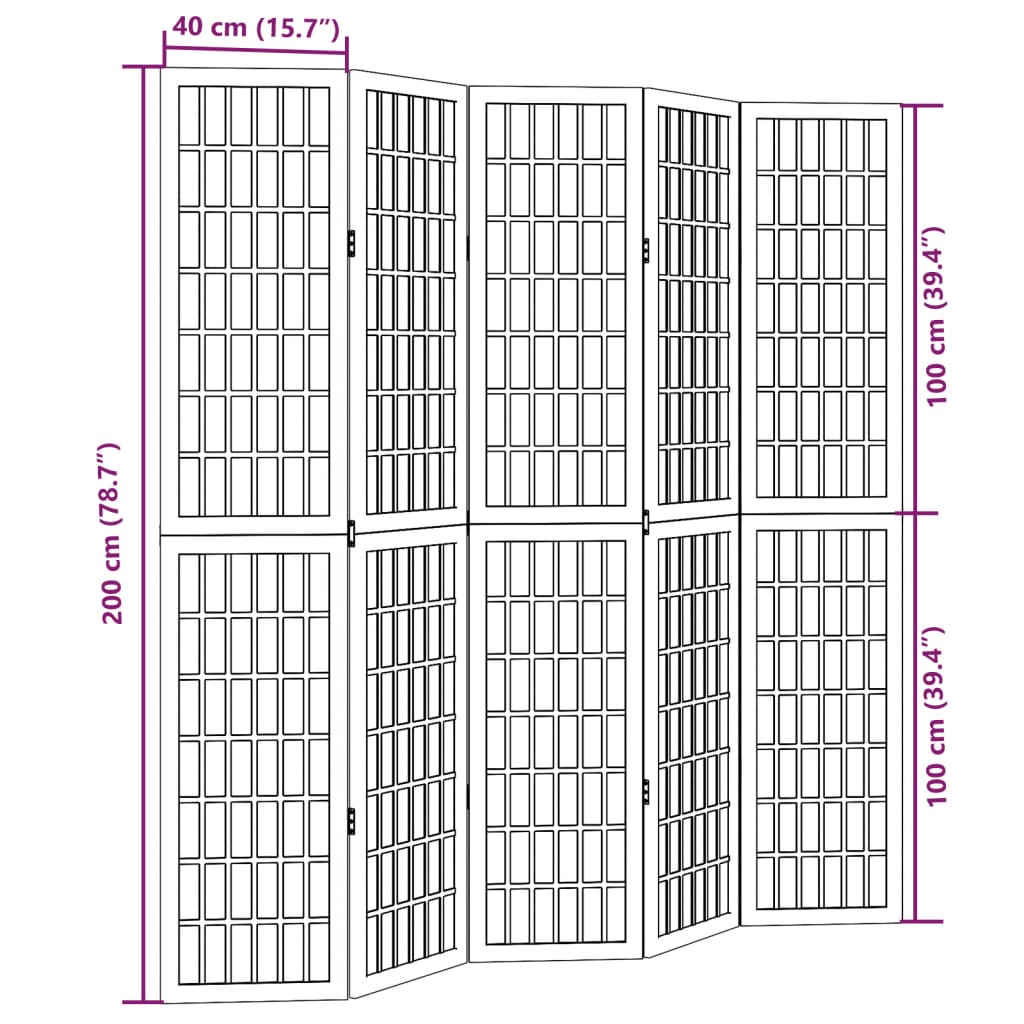 Room Divider 5 Panels White Solid Wood Paulownia