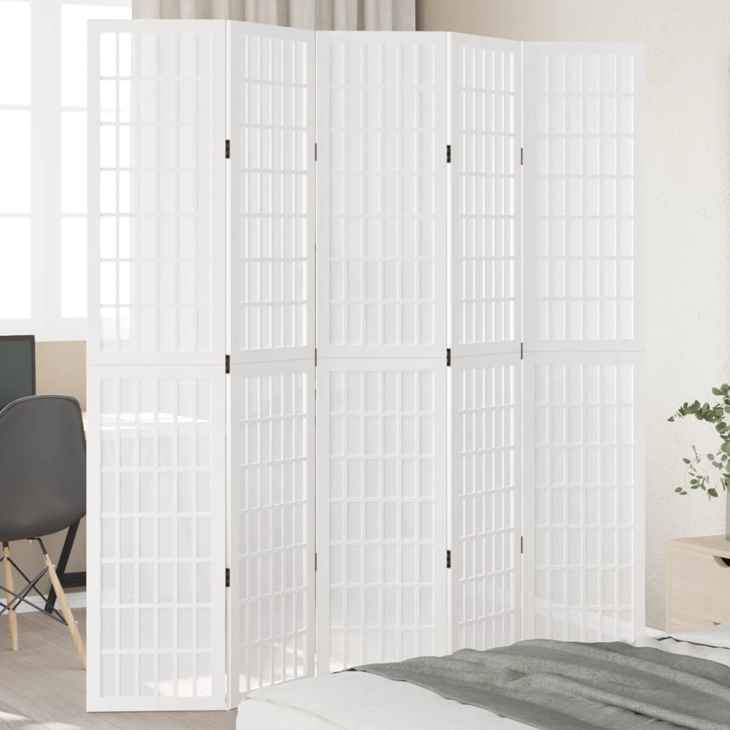 Room Divider 5 Panels White Solid Wood Paulownia