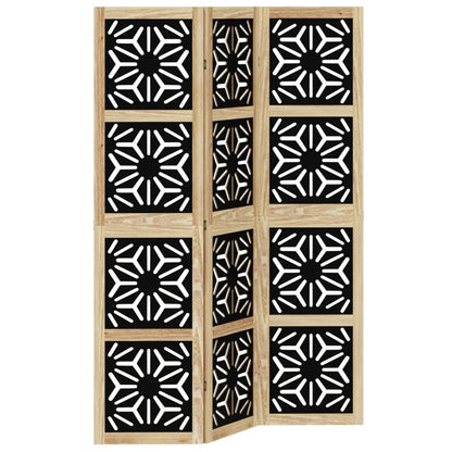 Room Divider 3 Panels Brown and Black Solid Wood Paulownia