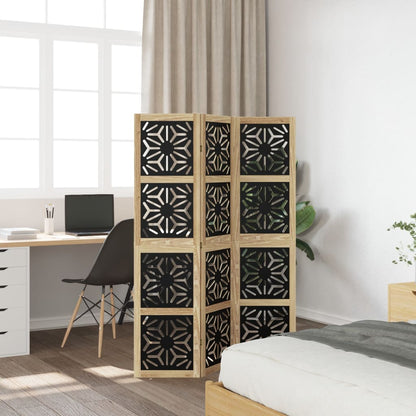 Room Divider 3 Panels Brown and Black Solid Wood Paulownia