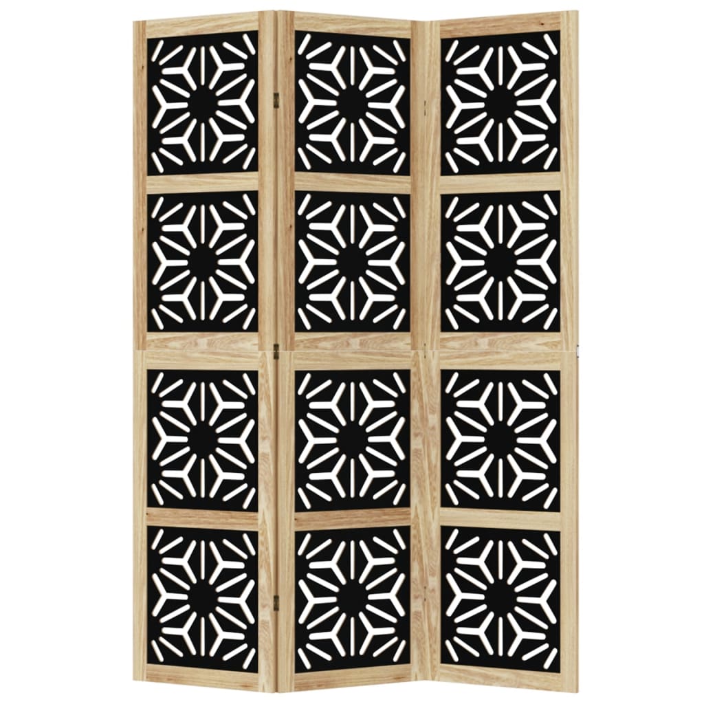 Room Divider 3 Panels Brown and Black Solid Wood Paulownia