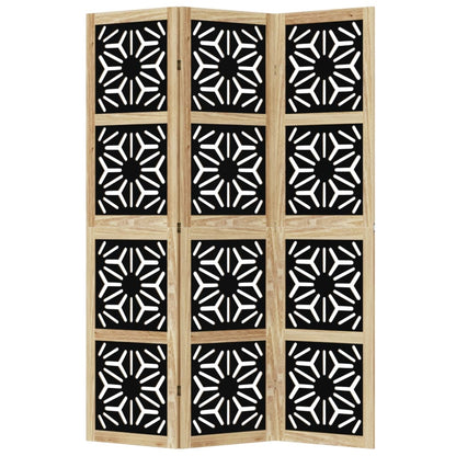 Room Divider 3 Panels Brown and Black Solid Wood Paulownia