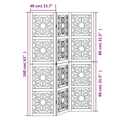 Room Divider 3 Panels Brown and Black Solid Wood Paulownia