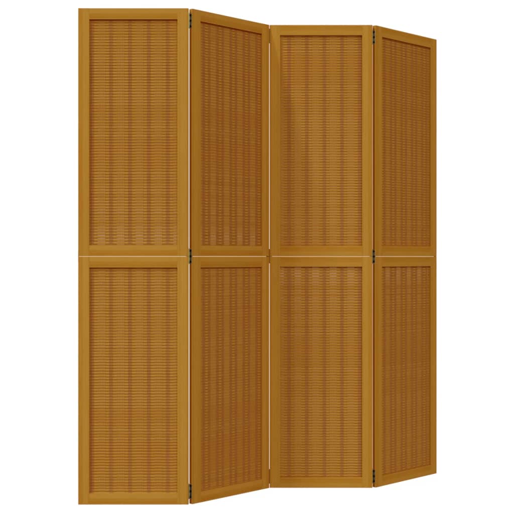 Room Divider 4 Panels Brown Solid Wood Paulownia