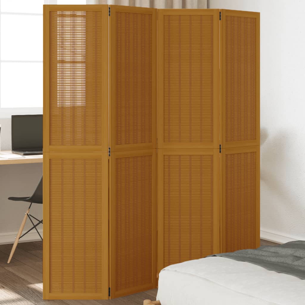 Room Divider 4 Panels Brown Solid Wood Paulownia