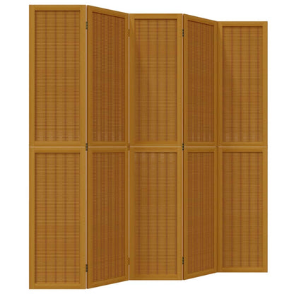 Room Divider 5 Panels Brown Solid Wood Paulownia