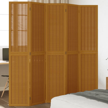 Room Divider 5 Panels Brown Solid Wood Paulownia