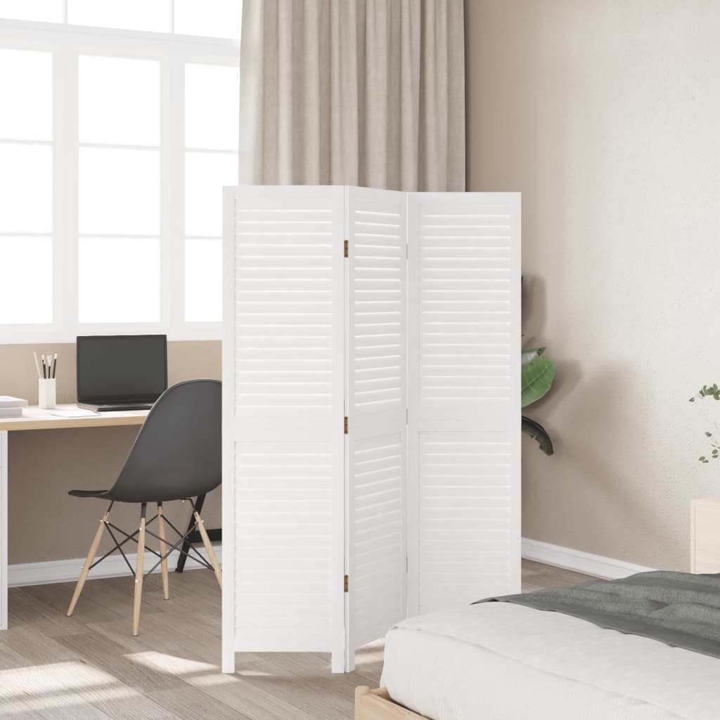 Room Divider 3 Panels White Solid Wood Paulownia