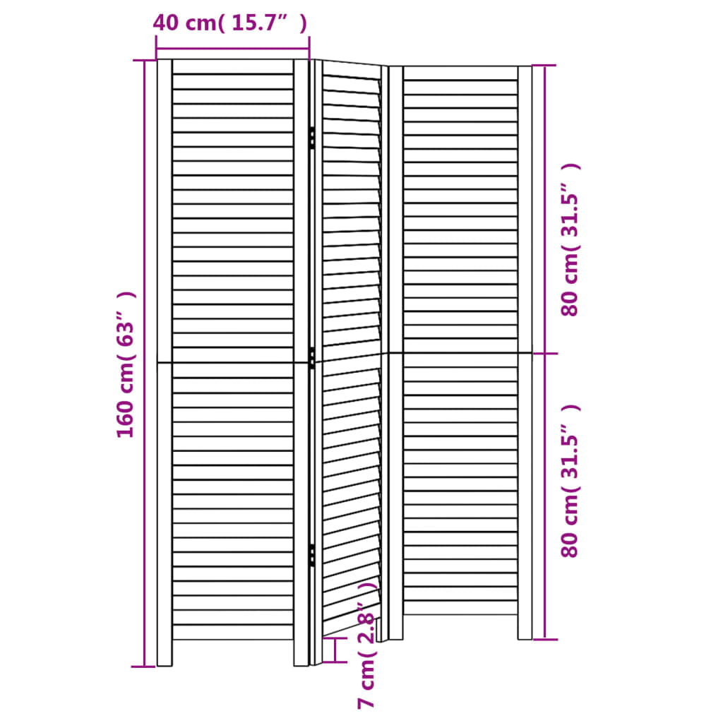 Room Divider 3 Panels White Solid Wood Paulownia