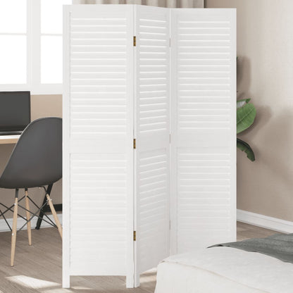 Room Divider 3 Panels White Solid Wood Paulownia