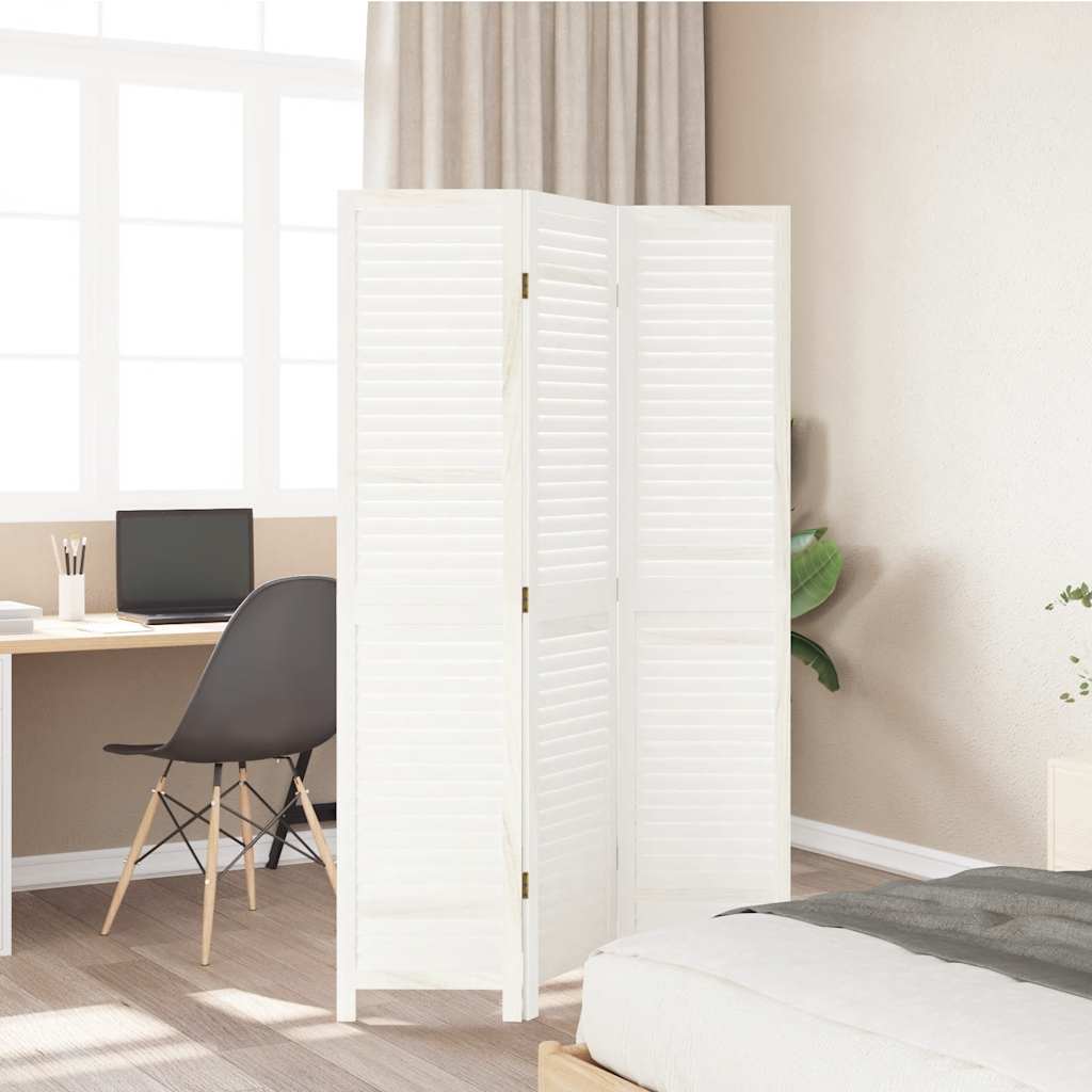 Room Divider 3 Panels White Solid Wood Paulownia