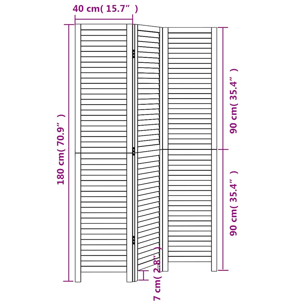 Room Divider 3 Panels White Solid Wood Paulownia