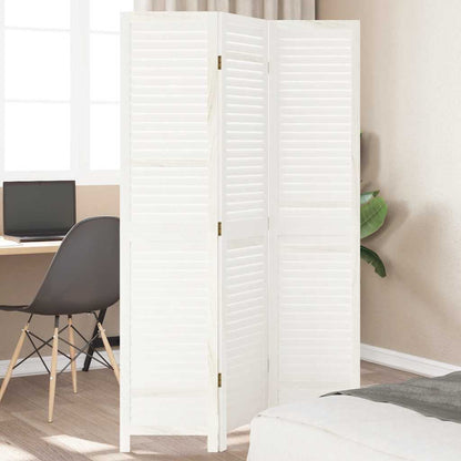 Room Divider 3 Panels White Solid Wood Paulownia