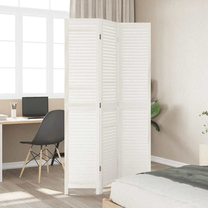 Room Divider 3 Panels White Solid Wood Paulownia