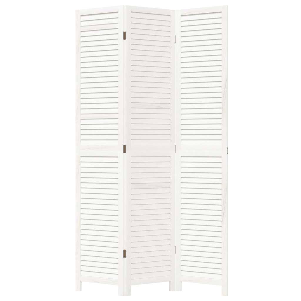 Room Divider 3 Panels White Solid Wood Paulownia