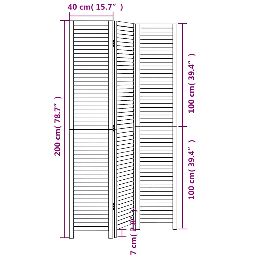 Room Divider 3 Panels White Solid Wood Paulownia