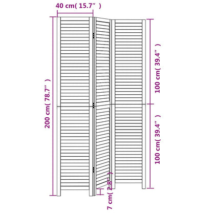 Room Divider 3 Panels White Solid Wood Paulownia