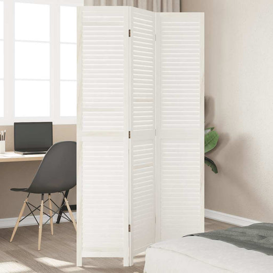 Room Divider 3 Panels White Solid Wood Paulownia