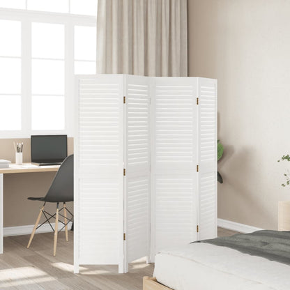 Room Divider 4 Panels White Solid Wood Paulownia