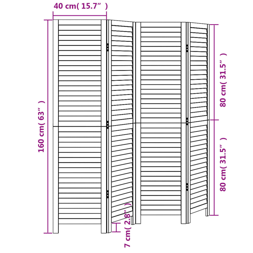 Room Divider 4 Panels White Solid Wood Paulownia