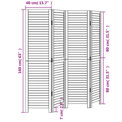 Room Divider 4 Panels White Solid Wood Paulownia