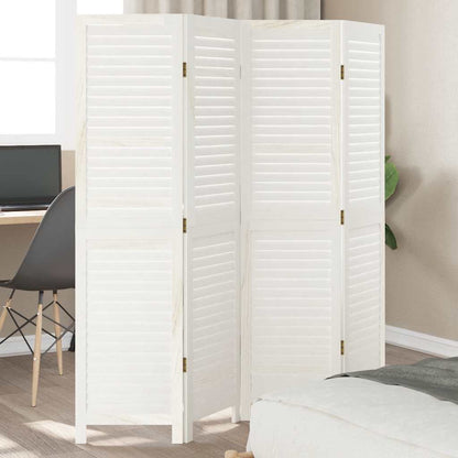 Room Divider 4 Panels White Solid Wood Paulownia