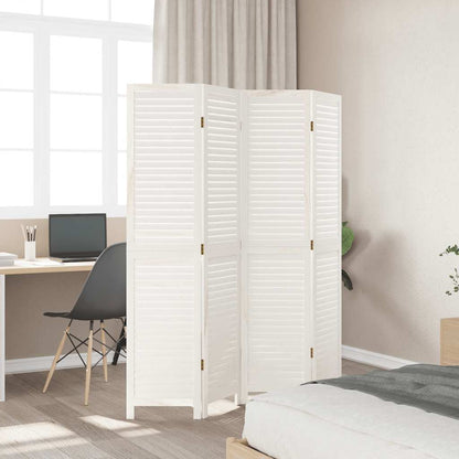 Room Divider 4 Panels White Solid Wood Paulownia