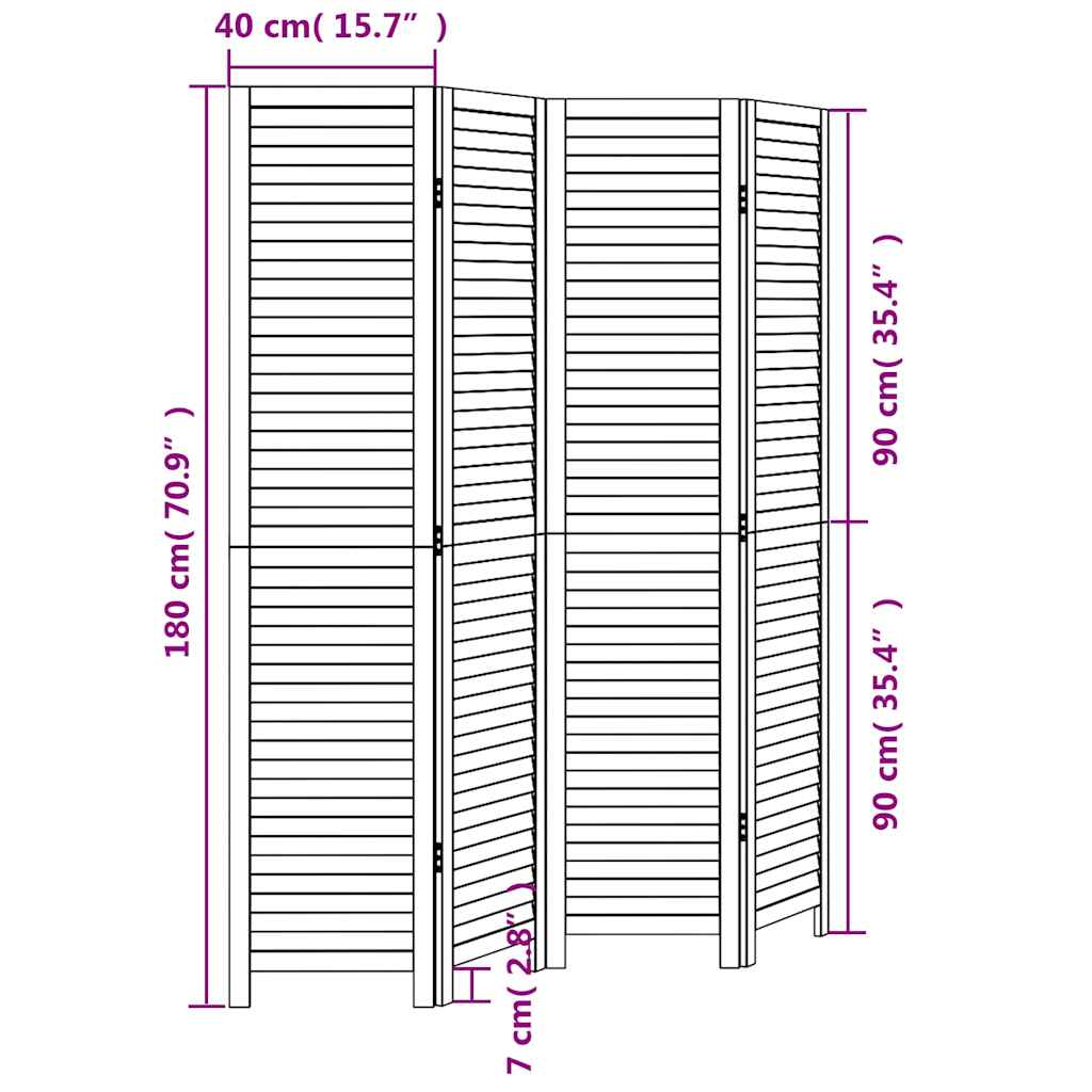 Room Divider 4 Panels White Solid Wood Paulownia