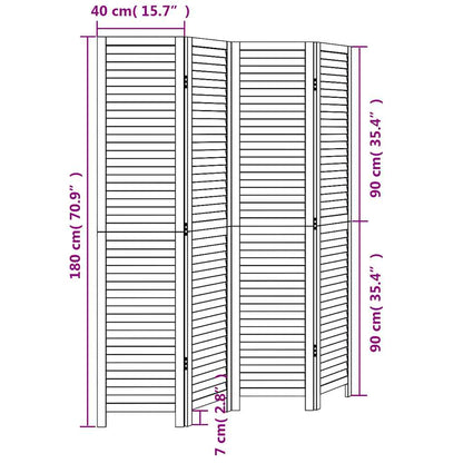 Room Divider 4 Panels White Solid Wood Paulownia