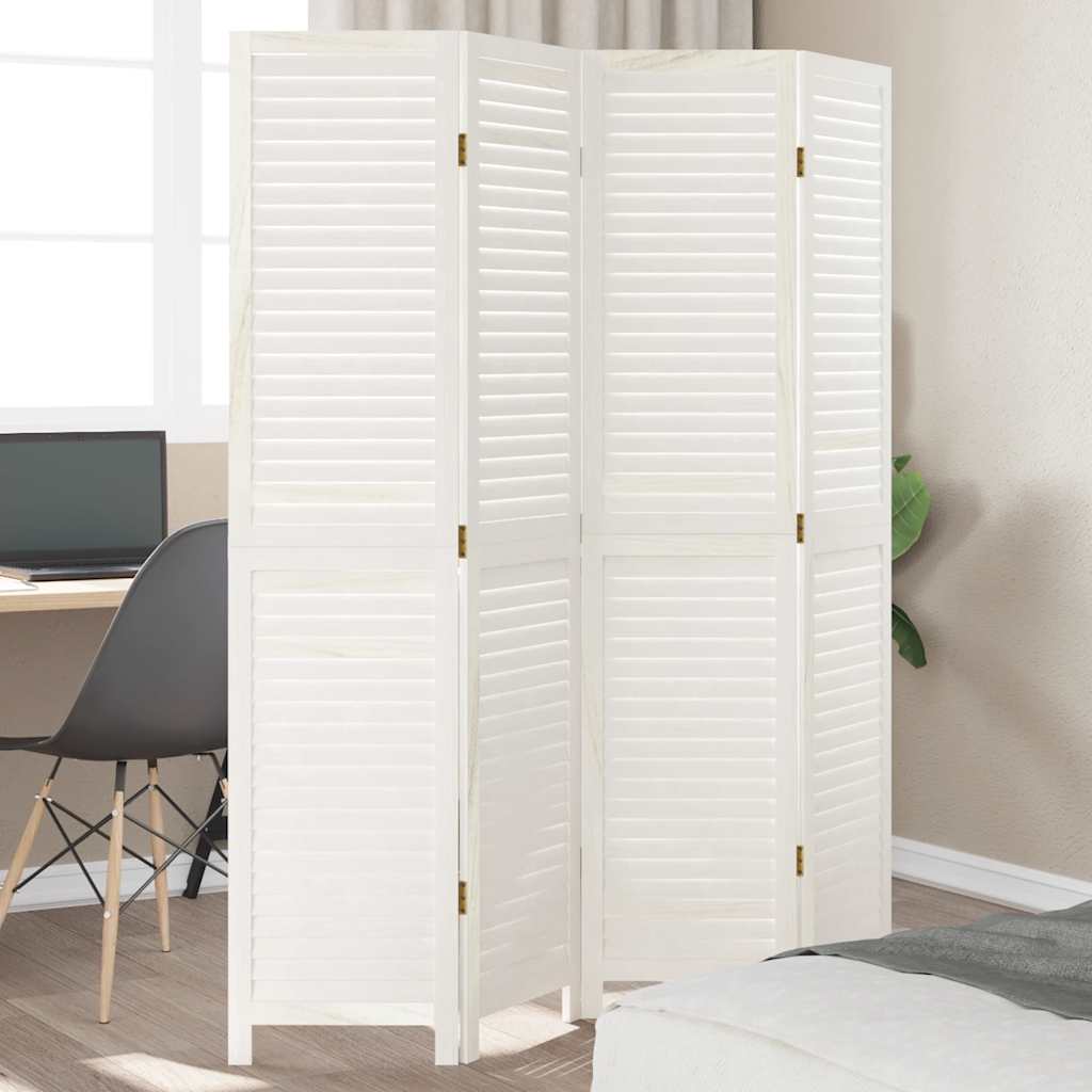 Room Divider 4 Panels White Solid Wood Paulownia