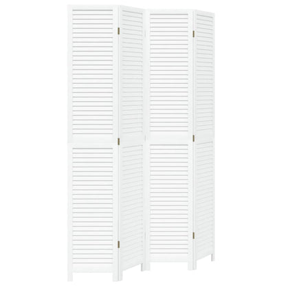 Room Divider 4 Panels White Solid Wood Paulownia