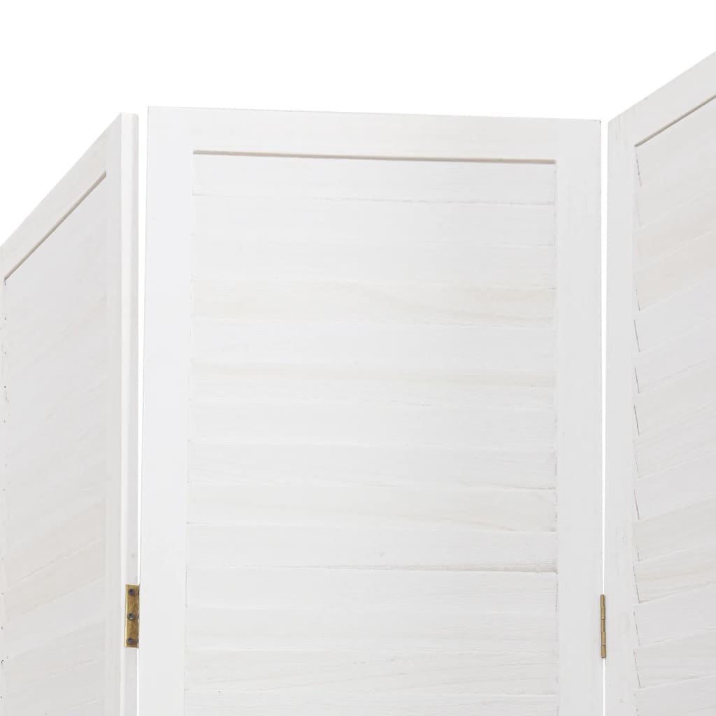 Room Divider 4 Panels White Solid Wood Paulownia