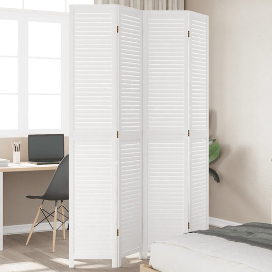 Room Divider 4 Panels White Solid Wood Paulownia