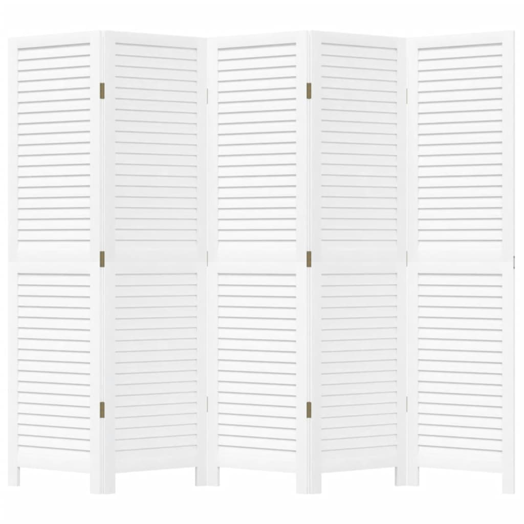 Room Divider 5 Panels White Solid Wood Paulownia