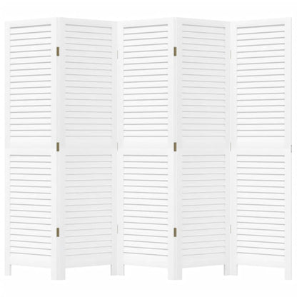 Room Divider 5 Panels White Solid Wood Paulownia