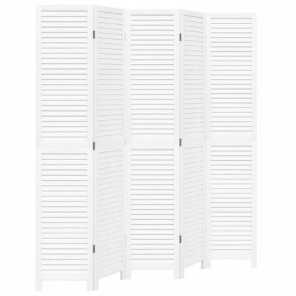 Room Divider 5 Panels White Solid Wood Paulownia