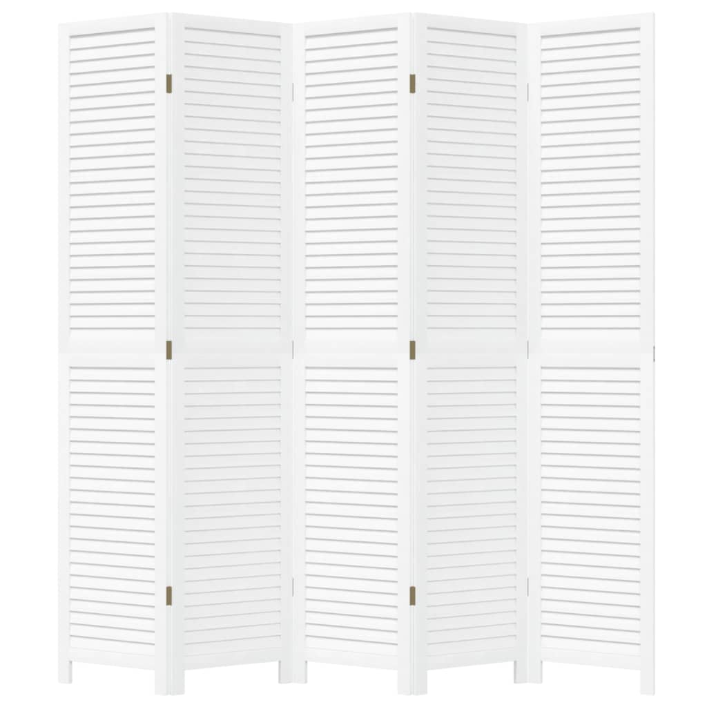 Room Divider 5 Panels White Solid Wood Paulownia