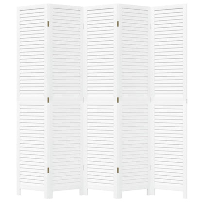 Room Divider 5 Panels White Solid Wood Paulownia