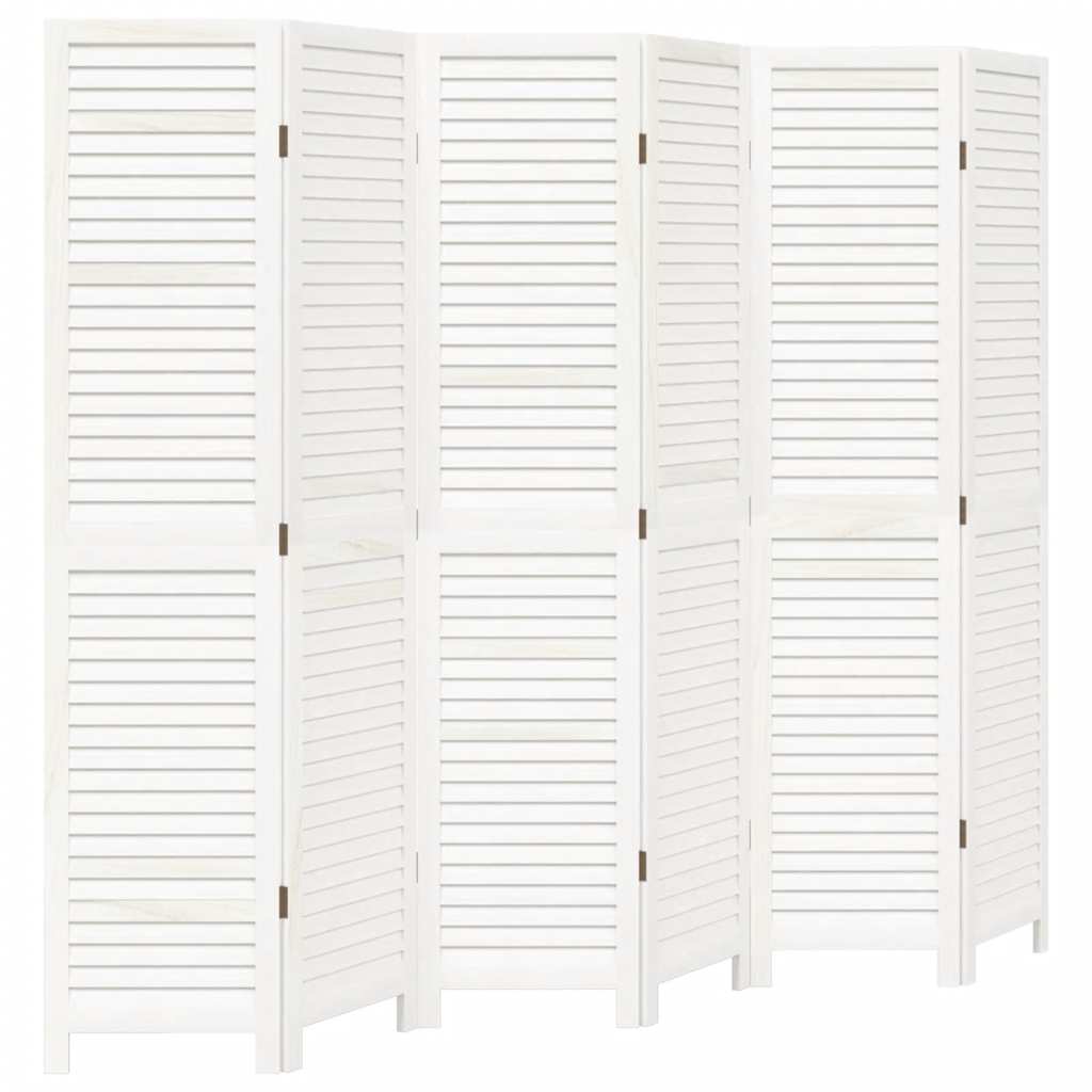 Room Divider 6 Panels White Solid Wood Paulownia