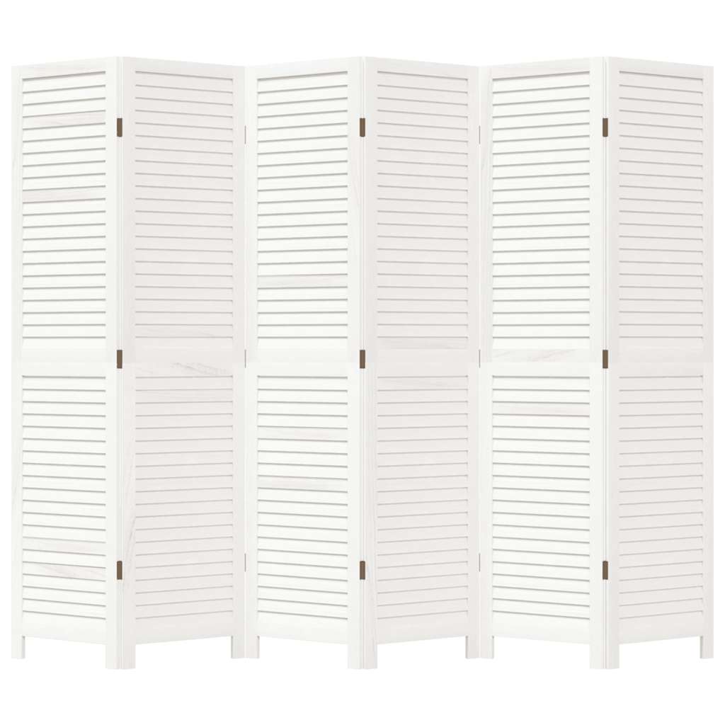 Room Divider 6 Panels White Solid Wood Paulownia