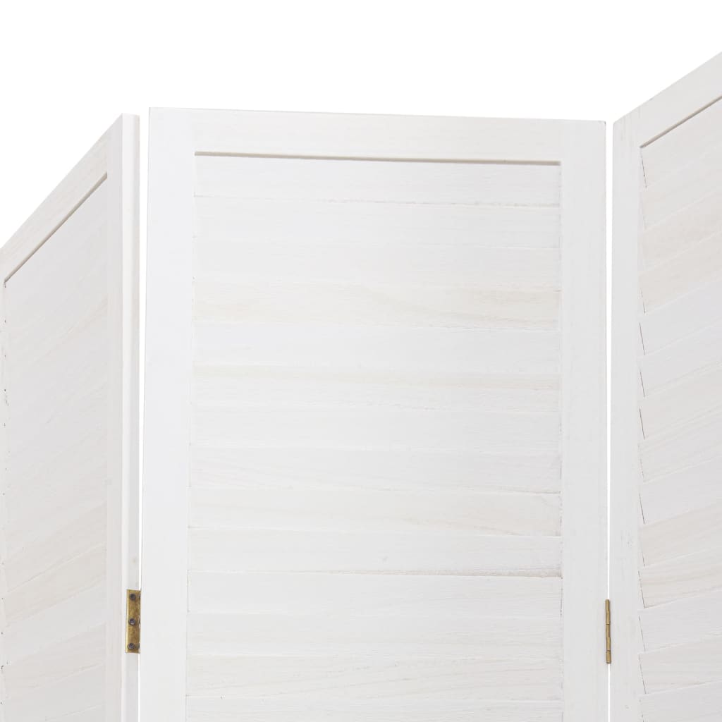 Room Divider 6 Panels White Solid Wood Paulownia