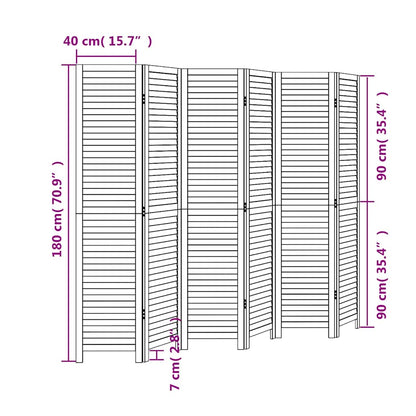 Room Divider 6 Panels White Solid Wood Paulownia