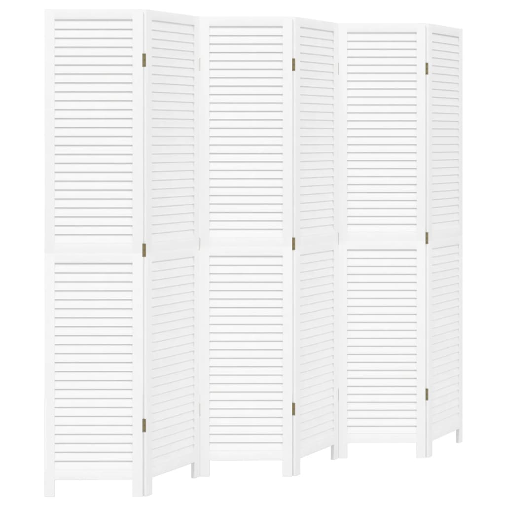 Room Divider 6 Panels White Solid Wood Paulownia