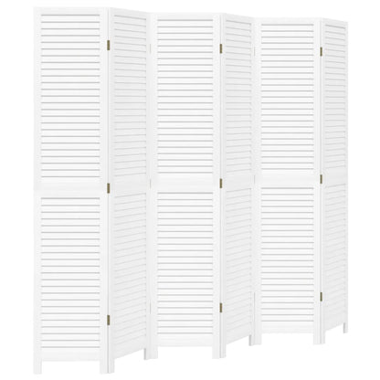 Room Divider 6 Panels White Solid Wood Paulownia