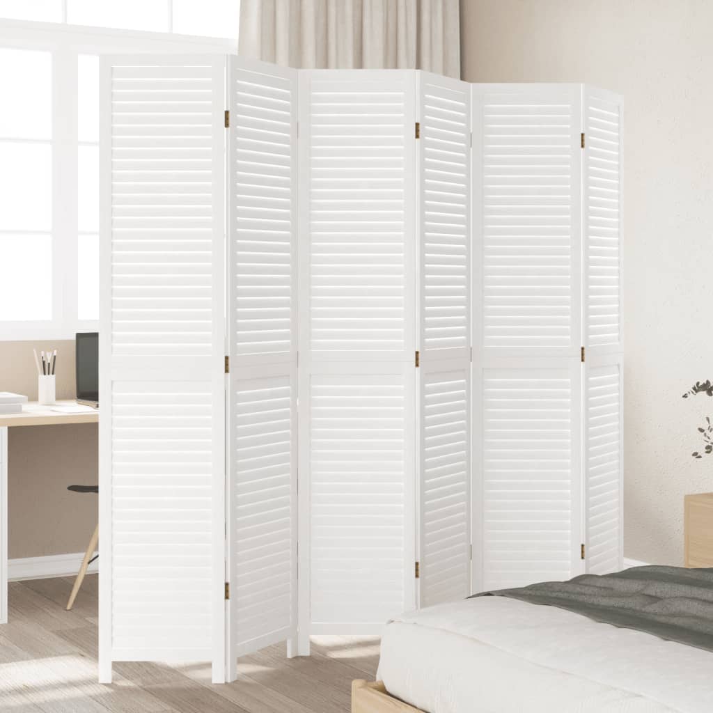 Room Divider 6 Panels White Solid Wood Paulownia