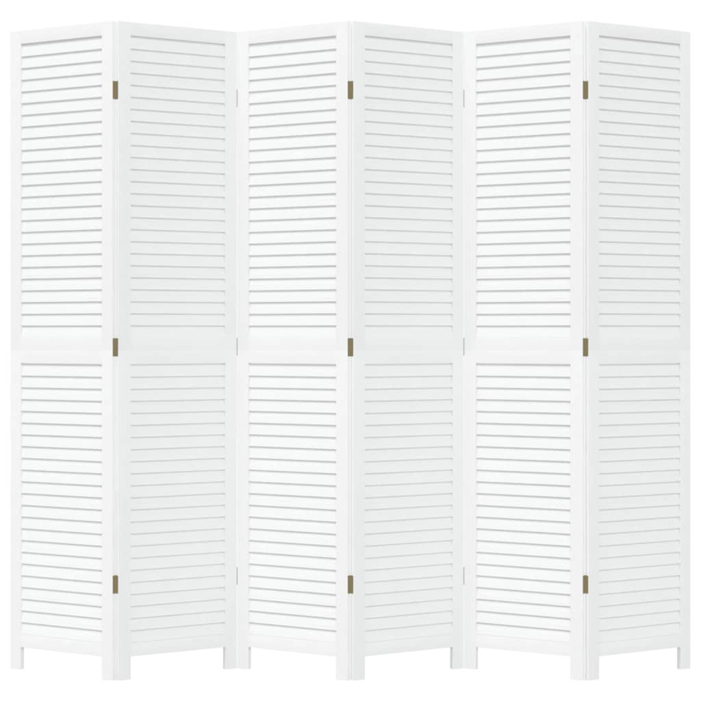 Room Divider 6 Panels White Solid Wood Paulownia