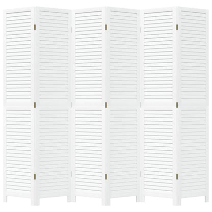 Room Divider 6 Panels White Solid Wood Paulownia