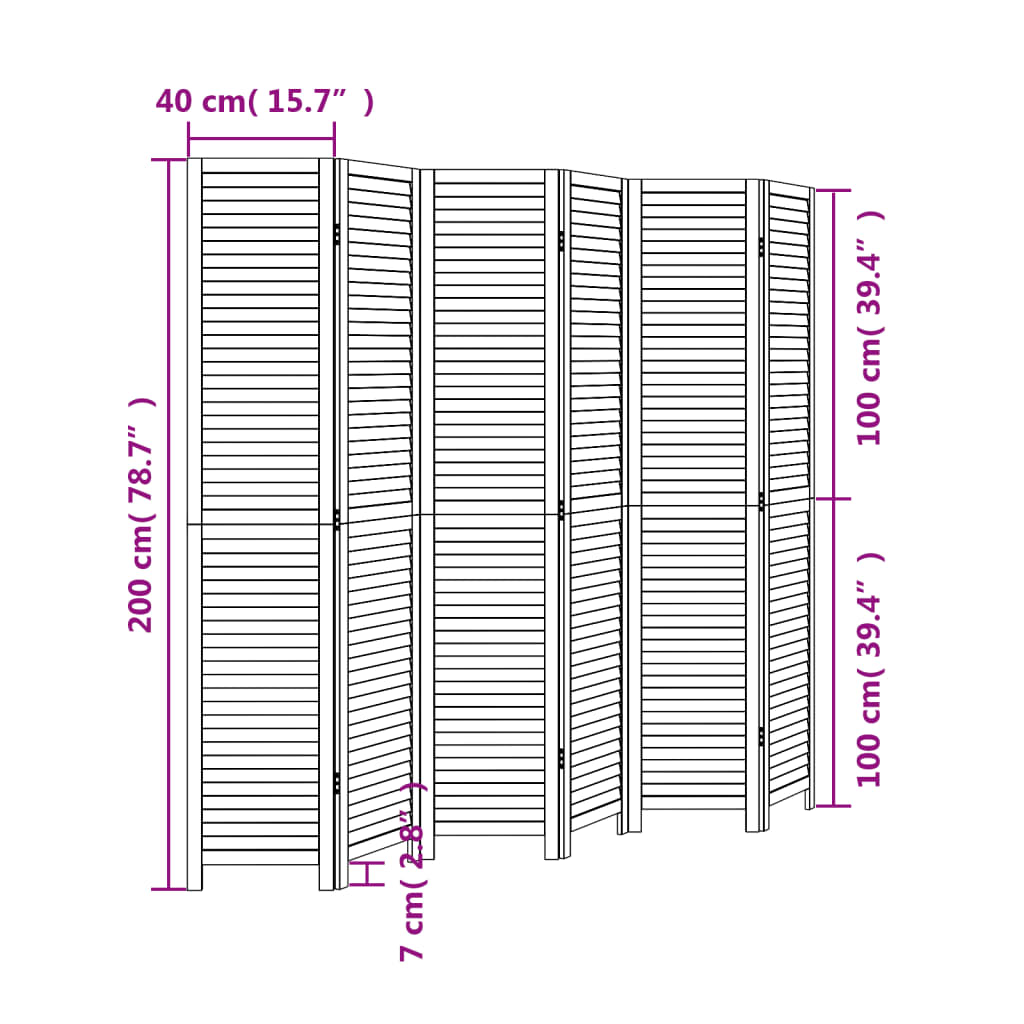 Room Divider 6 Panels White Solid Wood Paulownia