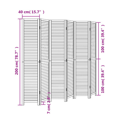 Room Divider 6 Panels White Solid Wood Paulownia