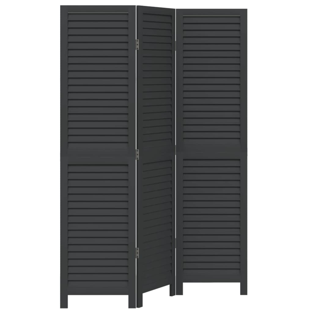 Room Divider 3 Panels Black Solid Wood Paulownia